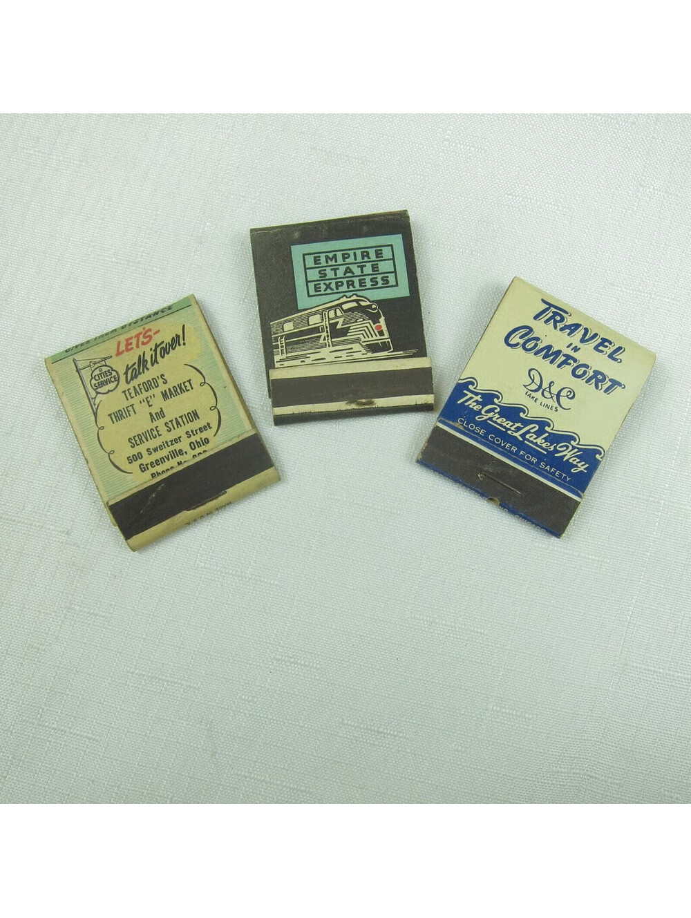 3 Vintage Matchbook Acme Tires Empire State Express Detroit Cleveland Lake Lines